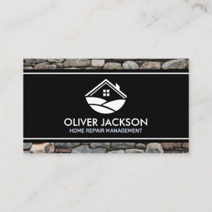 Home Repair   Stone Wall   Black White Lines Business Card