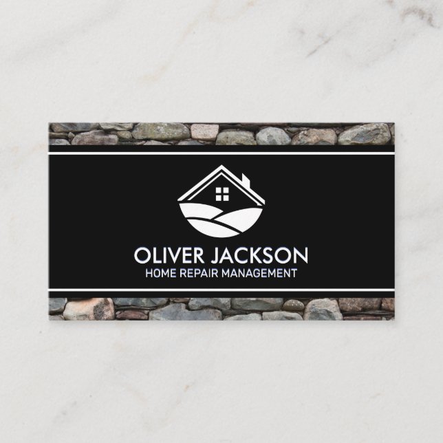 Home Repair | Stone Wall | Black White Lines Business Card (Front)