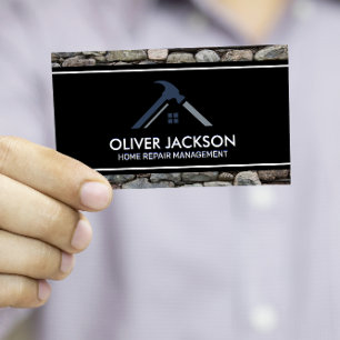 Home Repair Stone Wall Black White Lines Business Card