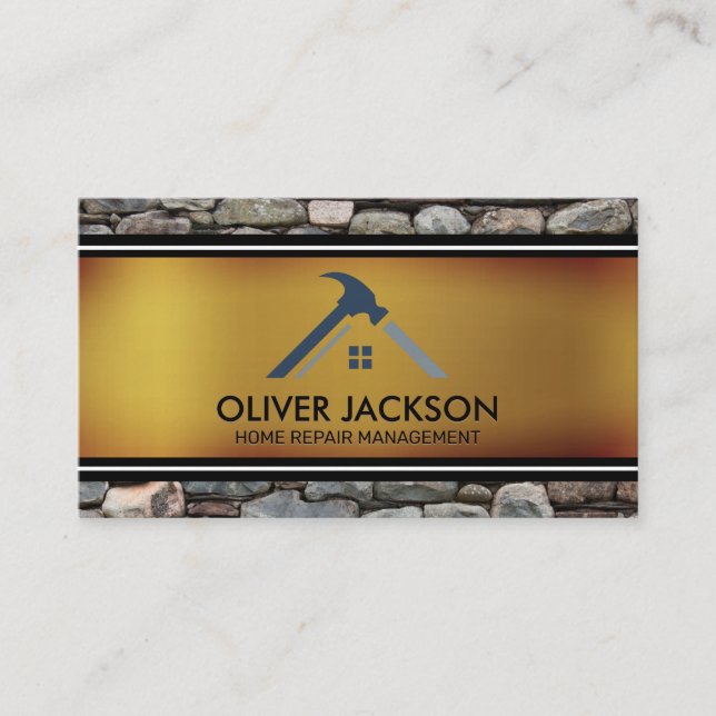Home Repair | Stone Wall |Golden Black White Lines Business Card (Front)