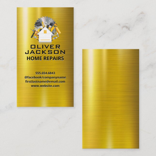 Home Repair | Tool Box | Gold Metallic Business Card (Front/Back)