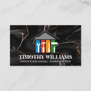 Home Repair Tools Logo Black Marble Business Card