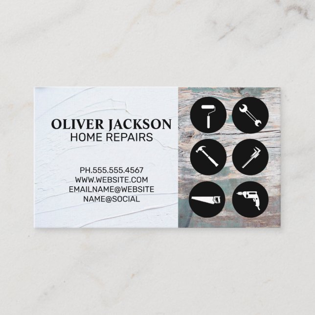 Home Repair Tools | Stucco | Wood Business Card (Front)