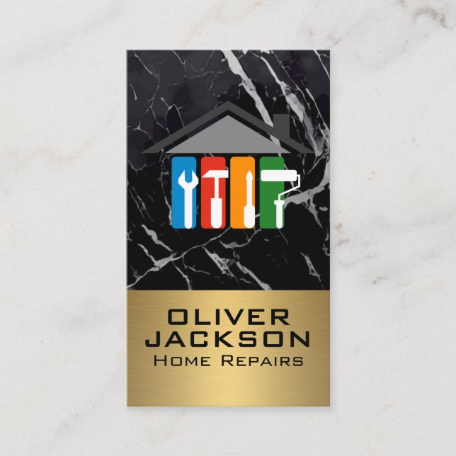 Home Repairmen Tools | Marble | Gold Metal Business Card (Front)