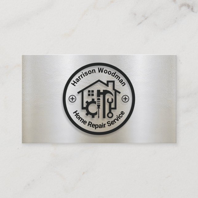 Home Repairs Circle On Silver Foil Business Card (Front)