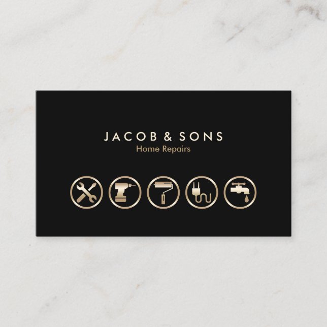 Home Repairs Gold Icons Business Card (Front)