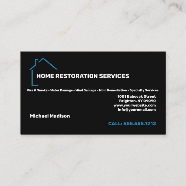 Home Restoration Services Business Card (Front)
