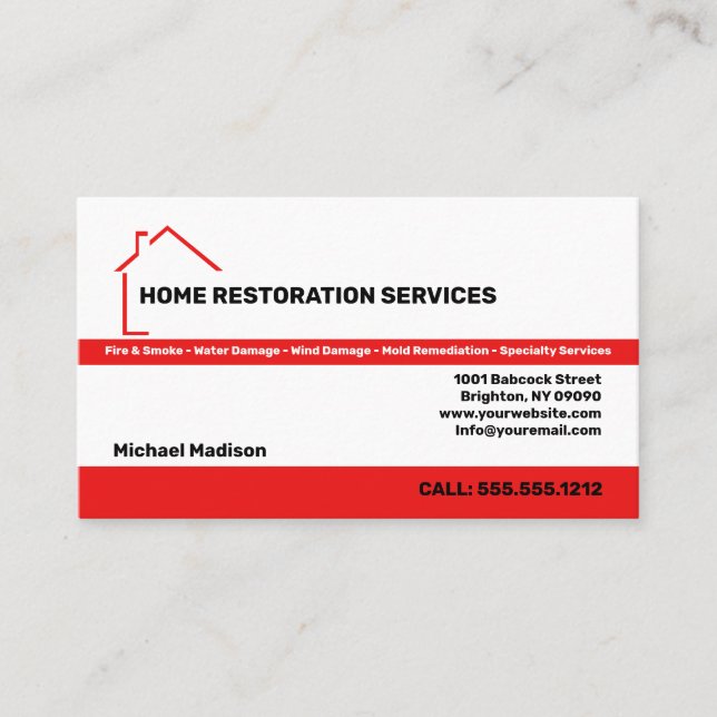 Home Restoration Services Business Card (Front)
