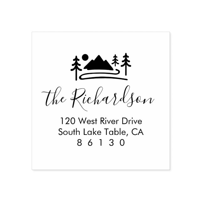Home Return Address, Mountain Outdoor Theme Rubber Stamp (Imprint)