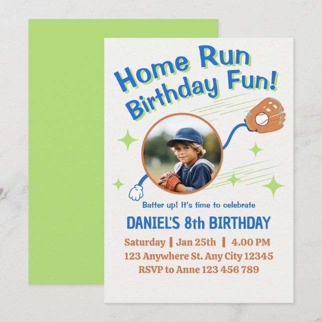 Home Run Baseball Birthday Kids Invitation (Front/Back)