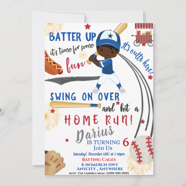 Home Run Birthday Invitation Card (Front)