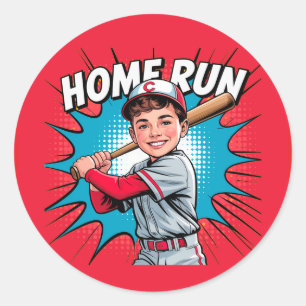 Home Run Boy Baseball Birthday Bash Classic Round Sticker