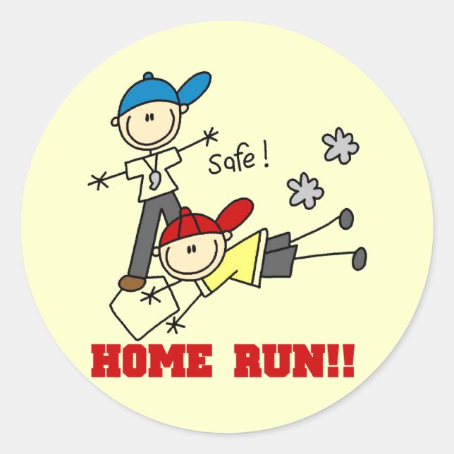 Home Run Boys Baseball Tshirts and Gifts Classic Round Sticker (Front)