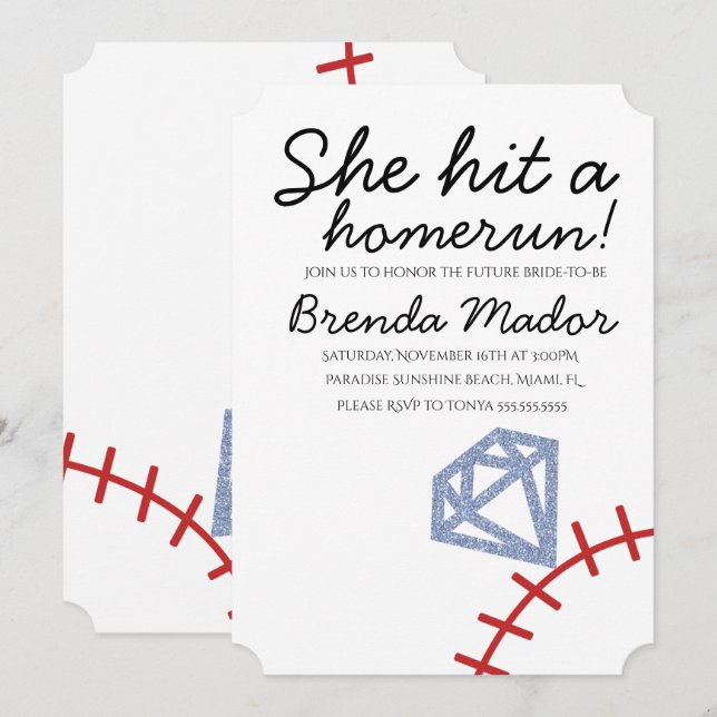Home Run Bridal Shower Baseball Theme Invitation (Front/Back)