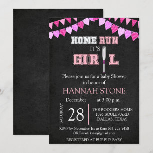 Home Run it's A Girl Baby Shower Invitation