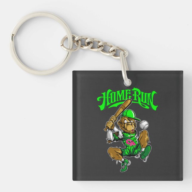 Home Run Monkey Baseball Key Ring (Front)