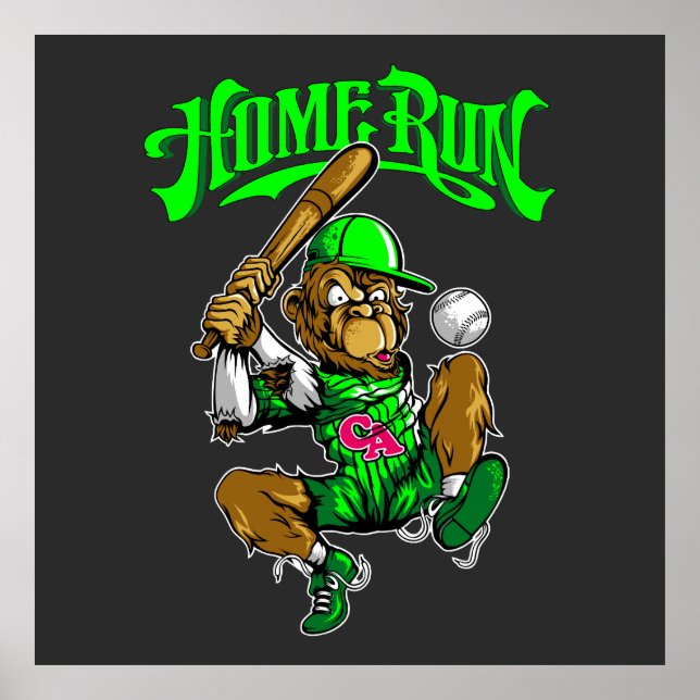 Home Run Monkey Baseball Poster (Front)