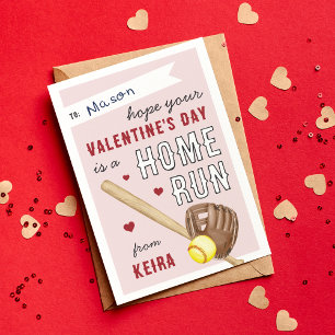 Home Run Softball Classroom Valentines Day Card