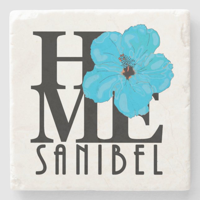 HOME Sanibel Blue Hibiscus Stone Coaster (Front)