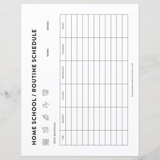 Home School Schedule Kids Routine Organiser (Front)