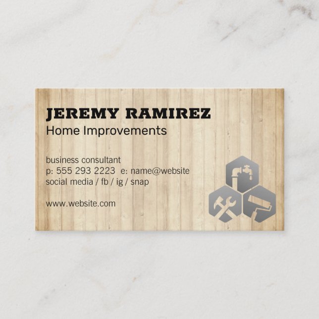Home Services Icon | Wooden Boards Business Card (Front)