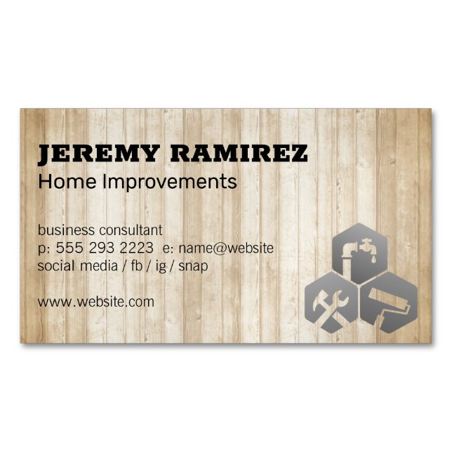 Home Services Icon | Wooden Boards Magnetic Business Card (Front)