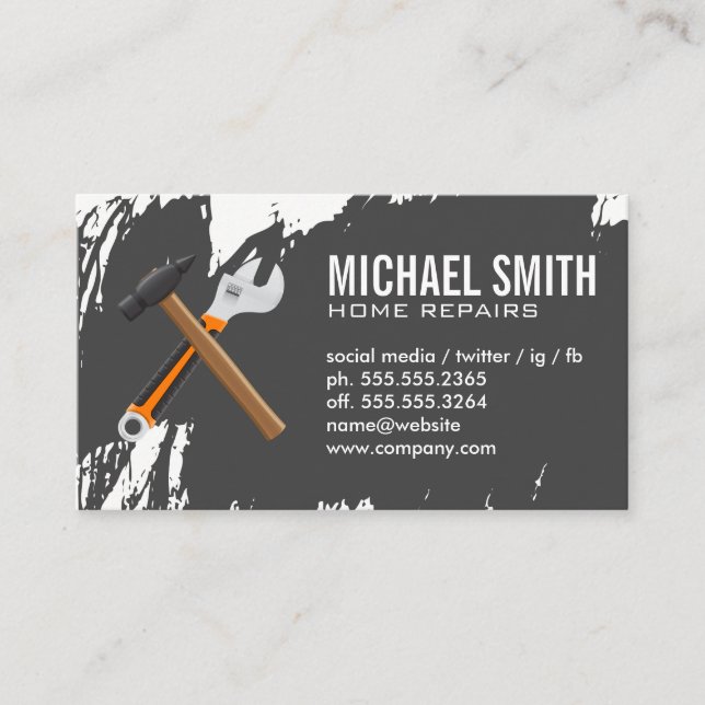 Home Services  Repair | Hammer and Wrench Business Card (Front)