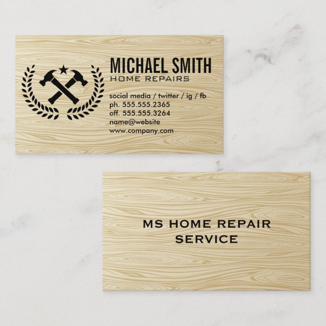 Home Services Repair | Wood Grain Background Business Card (Front/Back)