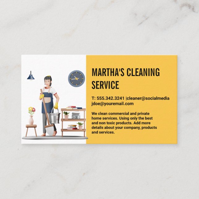 Home Services | Woman Cleaning Up House Business Card (Front)