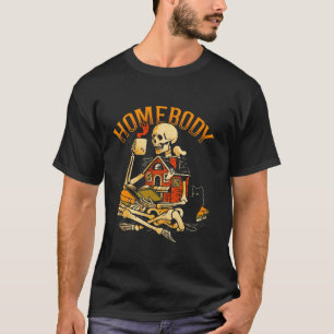 Home Skeleton with Coffee and Book Spooky cat hall T-Shirt