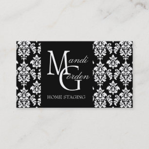 Home Staging Monogram Damask Business Cards