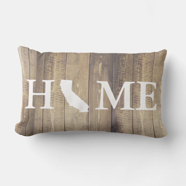 Home State California Rustic Wood Family Name Lumbar Cushion (Front)