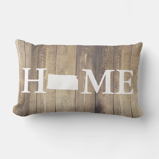 Home State Kansas Rustic Wood Family Name Lumbar Cushion (Front)