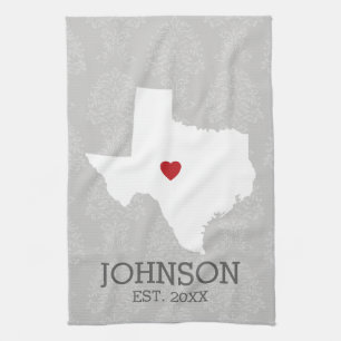 Home State Map Art - Custom Name Texas Tea Towel