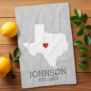 Home State Map Art - Custom Name Texas Tea Towel