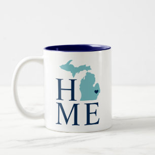 Home State of Michigan Aqua City Heart Two-Tone Coffee Mug