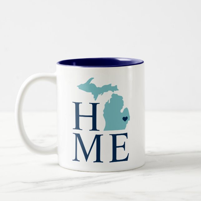 Home State of Michigan Aqua City Heart Two-Tone Coffee Mug (Left)