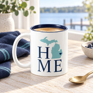 Home State of Michigan Aqua City Heart Two-Tone Coffee Mug