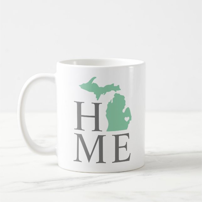 Home State of Michigan Mint Green City Heart Coffee Mug (Left)
