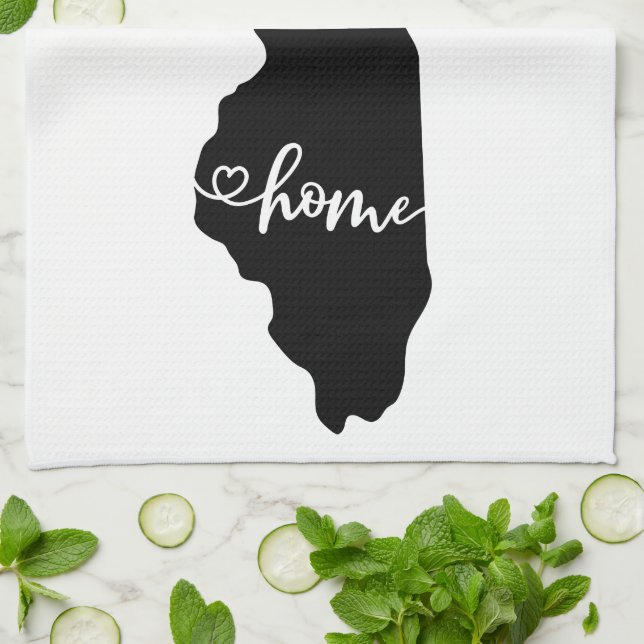 Home State Outline Heart Illinois Kitchen Towel (Folded)