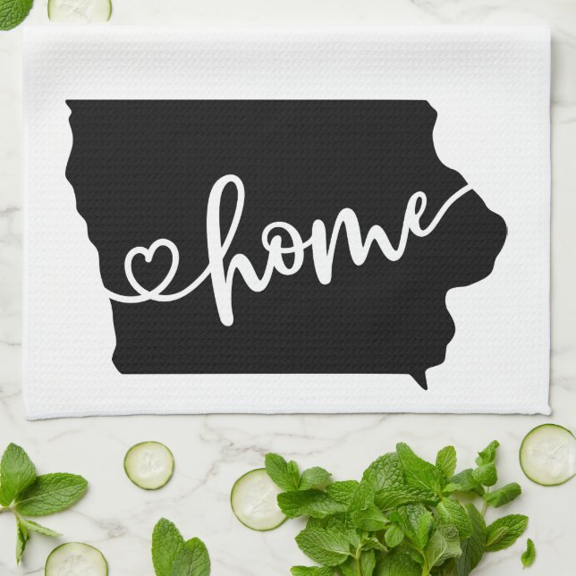 Home State Outline Heart Iowa Kitchen Towel (Folded)