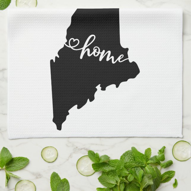 Home State Outline Heart Maine Kitchen Towel (Folded)