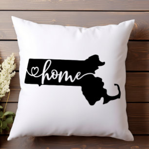 Home State Outline Heart Massachusetts Cushion