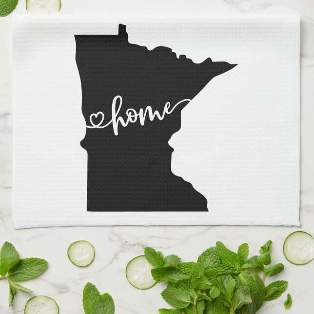 Home State Outline Heart Minnesota Tea Towel (Folded)
