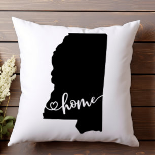 Home State Outline Heart Mississippi Cushion