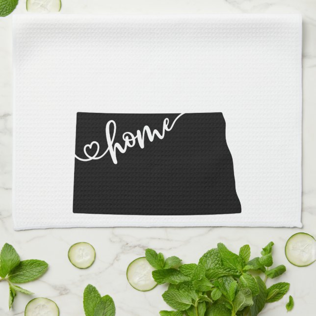 Home State Outline Heart North Dakota Tea Towel (Folded)