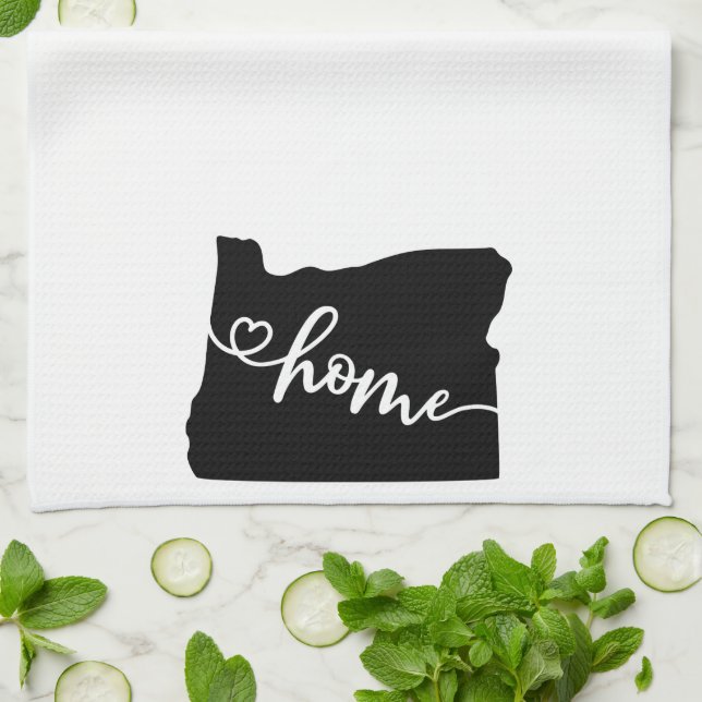 Home State Outline Heart Oregon Tea Towel (Folded)