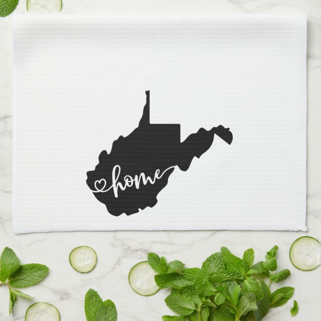Home State Outline Heart West Virginia Tea Towel (Folded)