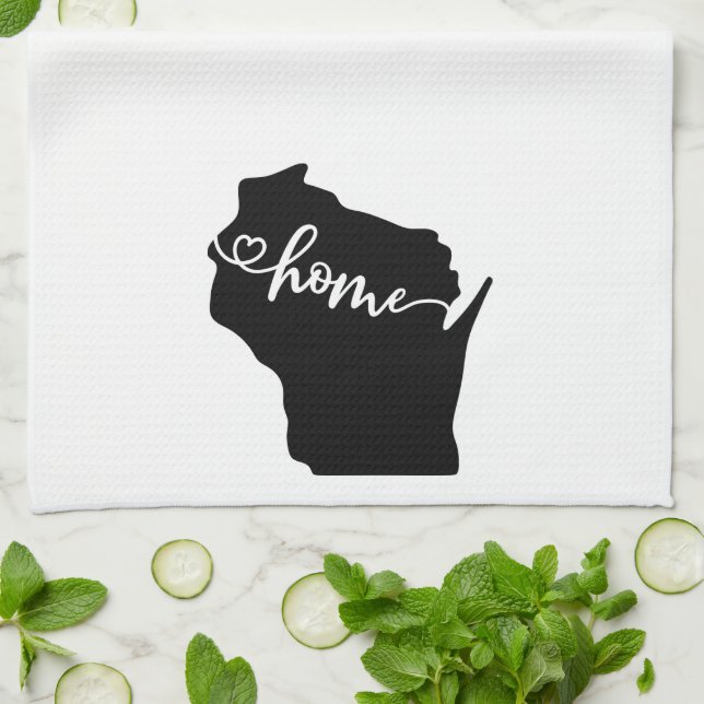 Home State Outline Heart Wisconsin Tea Towel (Folded)