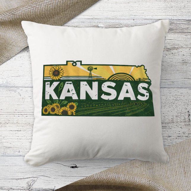 Home State Retro Colour Kansas  Cushion (Creator Uploaded)